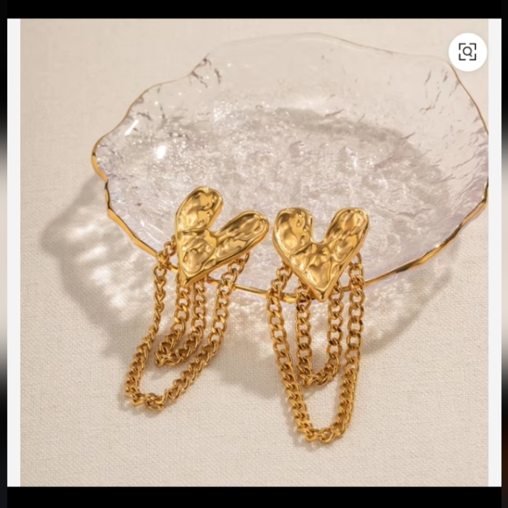 Gold Heart Chain Earrings